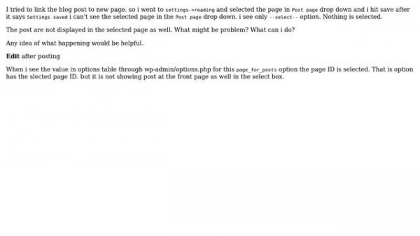 Wordpress: Posts page drop down is not selecting the selected page