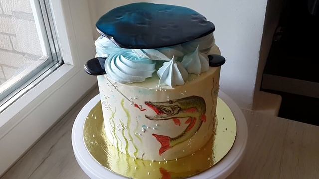 Торт для Рыбака | Как перенести рисунок на кремовый торт | Подарок для папы смотреть онлайн