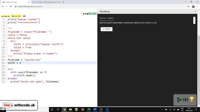 Episode 13 live.withcode.uk Python Live Coding: Caesar Cipher with Exception Handling смотреть онлайн