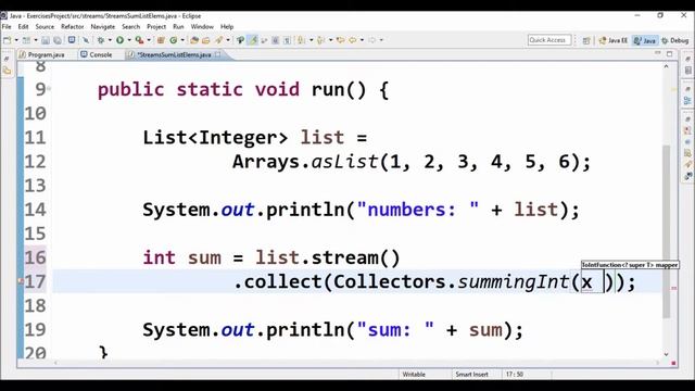 streams sum list elems in java смотреть онлайн