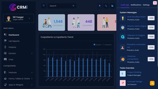 Hospital Dashboard Ui Web App Bootstrap 5 Admin Template with Dark Theme смотреть онлайн