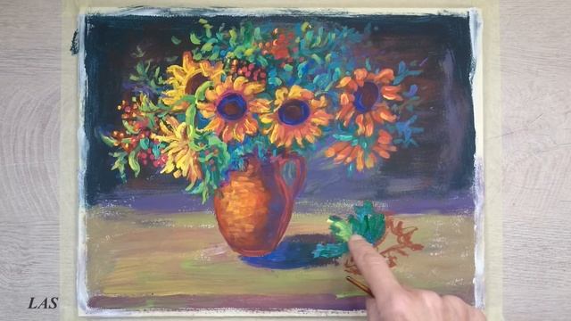 How to paint sunflowers/Autumn still life/Как нарисовать подсолнухи/Осенний натюрморт смотреть онлайн
