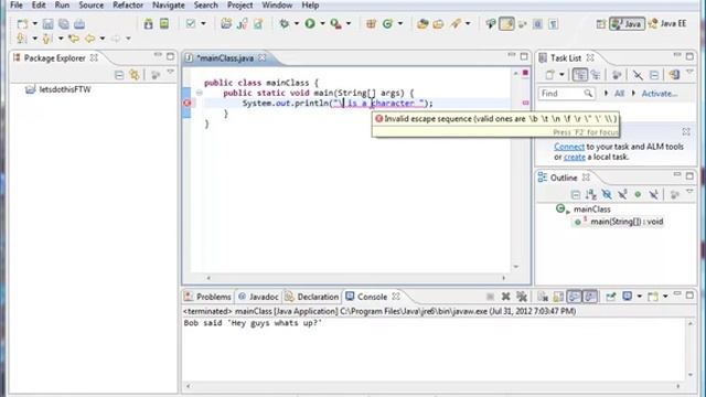 Java Programming - 28 - Escape Sequences смотреть онлайн