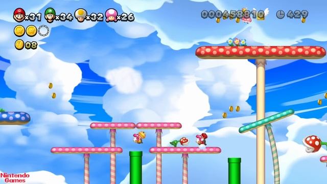 New Super Mario Bros U Deluxe – 4 Players Walkthrough Co-Op World 1 (+ Bonus) смотреть онлайн