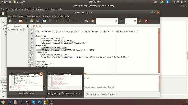Phpmyadmin Ubanto - Login Without A Password Is Forbidden By Configuration (see Allownopassword)