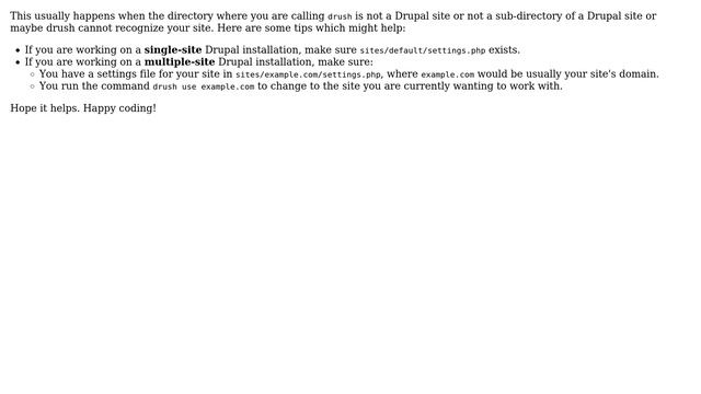 Drupal: Drush CC all returning "No Drupal site found, only 'drush' cache was cleared" смотреть онлайн