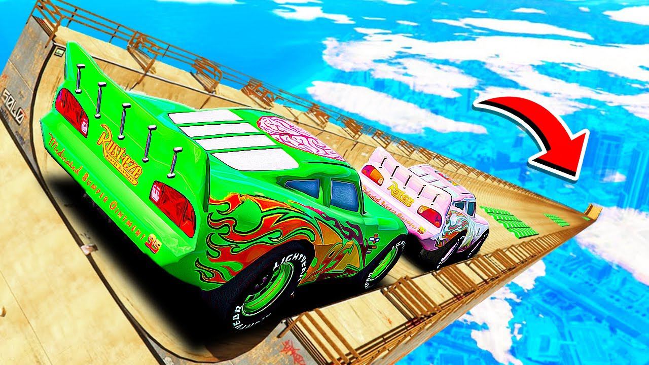 СПУСК БЕЗ ТОРМОЗОВ НА ЗОМБИ МОЛНИИ МАКВИНЕ И РОЗОВОМ МАКВИНЕ ПО ТРАМПЛИНУ ГТА 5 МОДЫ РАЙЛЮХА смотреть онлайн