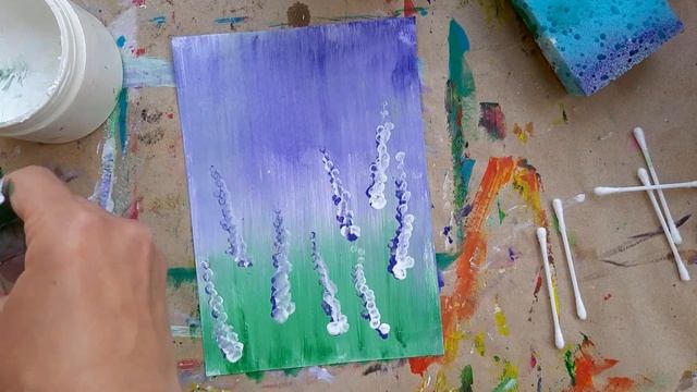 ЛАВАНДА И РОМАШКИ | Очень простая картина! Рисуем всем, кроме кисточек✌ смотреть онлайн