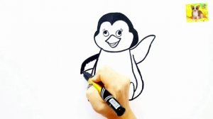 Пингвин. как нарисовать  Пингвина.Мультик раскраска для детей. Рисунок раскраска.