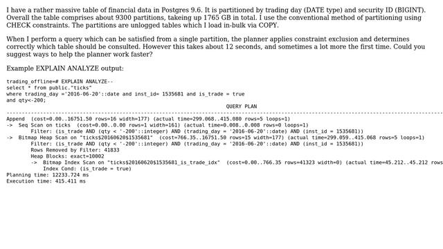 Databases: Planning of Select on PostgreSQL 9.6 partitioned table very slow смотреть онлайн