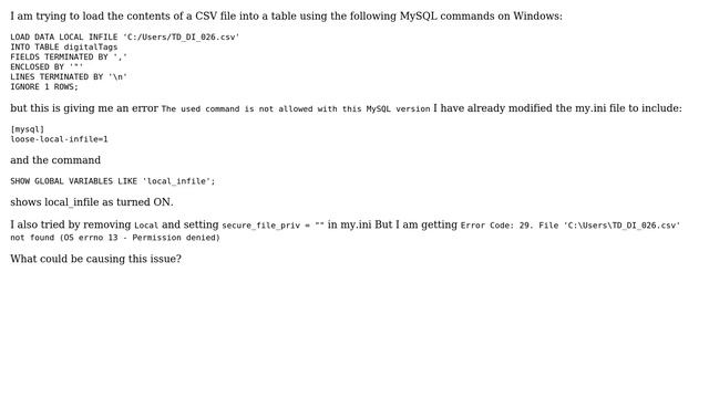 MySQL error in loading CSV file data into table (2 Solutions!!) смотреть онлайн