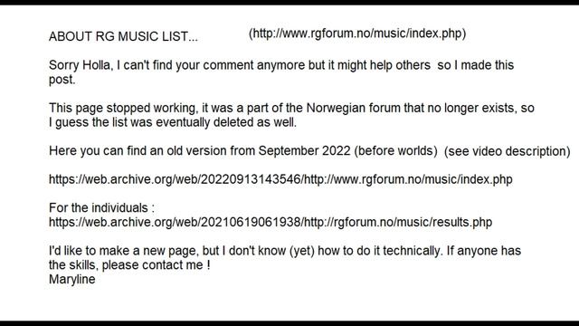 About RG Music List...