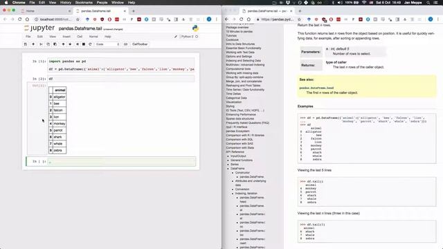 Pandas tail Python tutorial: pandas.Dataframe.tail смотреть онлайн