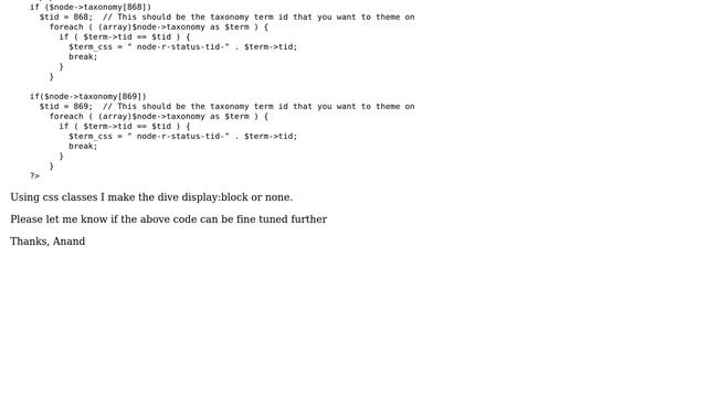 Drupal: How can I display/hide a div based on taxonomy term value on node.tpl.php file? смотреть онлайн