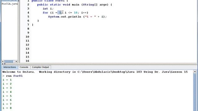 Java Level 1 Using Dr Java Lesson 15 for Statement 01 Description смотреть онлайн