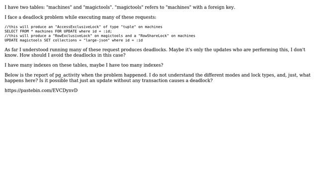 Postgres 9.5 deadlock with many updates on a table + many "select for update" on another table смотреть онлайн