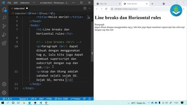 Belajar Web Dasar [HTML] - Episode 06 - Line Break dan Horizontal Rule смотреть онлайн