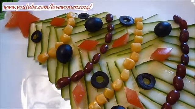 Закуски к новому году эта ёлочка из овощей.  Салат овощной Елочка  Как красиво украсить стол.