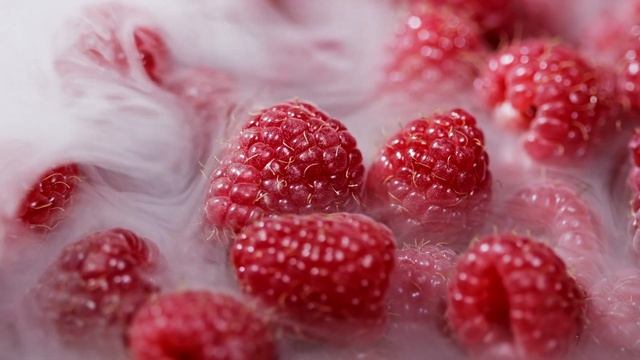Amazing Footage of Raspberry with Cold Steam Smoke, Tasty Sweet Fruit, Berry, Healthy Food, Organic смотреть онлайн