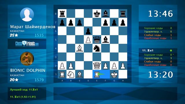 Chess Game Analysis: BIONIC DOLPHIN - Марат Шаймерденов : 1-0 (By ChessFriends.com) смотреть онлайн