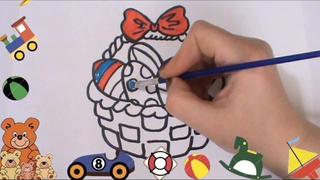 Раскраска для детей КОРЗИНА С ПАСХАЛЬНЫМИ ЯЙЦАМИ. Мультик - Раскраска. Учим цвета! Мир Игрушек смотреть онлайн