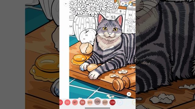 Zen Color With me Kitty in the Kitchen Paint by Numbers app #relaxing #coloring #interior #mesh смотреть онлайн