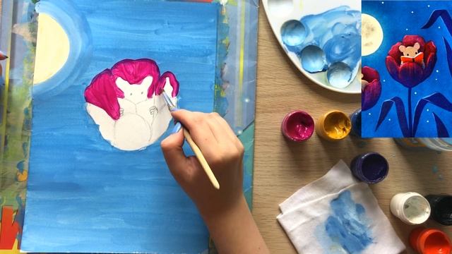 Мастер-класс гуашью: рисуем мышку под луной смотреть онлайн