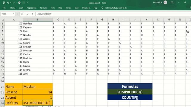 Present, Absent, Half day in excel | calculate present absent half day in excel sumproduct Countif смотреть онлайн