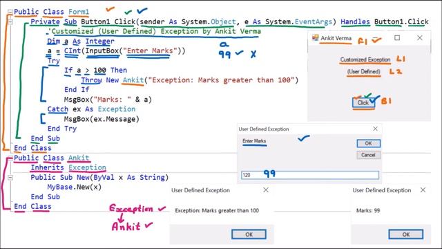 Structured Exception Handling – Customized, User Defined Exception | VB.Net смотреть онлайн