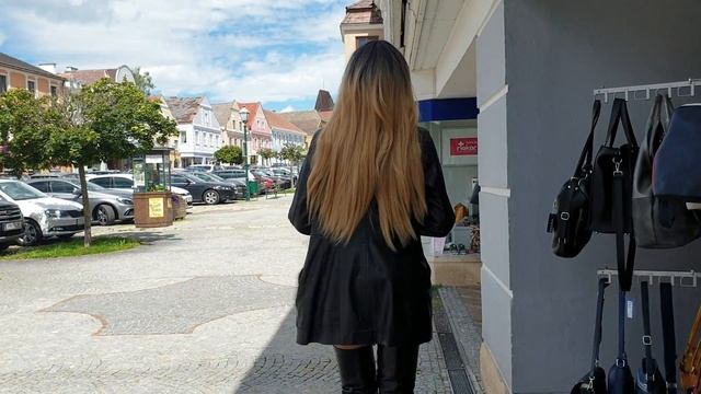 4k Granate Styling, walking in public, crotch high boots, leather jacket, leather gloves, high heel смотреть онлайн