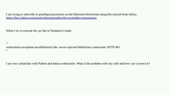 Ethereum: InvalidStatusCode: server rejected WebSocket connection: HTTP 401 смотреть онлайн