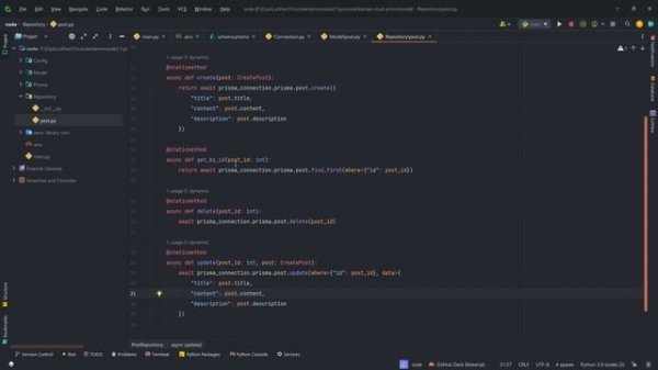 FastAPI Prisma REST API CRUD with PostgreSQL