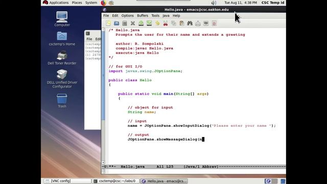 Hello.java on a LINUX system running emacs смотреть онлайн