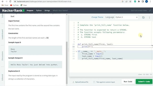 what's your name hackerrank solution in python | HackerRank смотреть онлайн