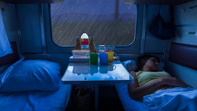 ?Relaxing Night Rain | Goodbye stress to sleep instantly with heavy rain on window on the train смотреть онлайн