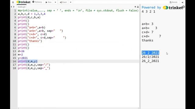 Python print variables смотреть онлайн