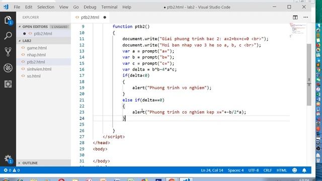 JavaScript - Lab2.5 - Giải phương trình bậc 2 смотреть онлайн