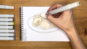 Как нарисовать пельмени карандашом и скетч маркерами | Рисунок для детей, поэтапно и легко