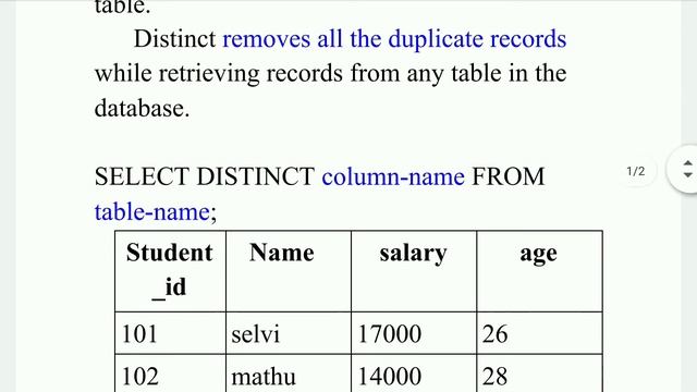 DISTINCT Keyword in RDBMS /DBMS tamil смотреть онлайн