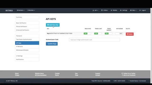Bittrex API Key смотреть онлайн