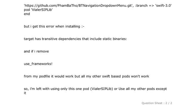 iOS : Cocoapods : target has transitive dependencies that include static binaries when installing ' смотреть онлайн