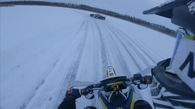 Toyota Supra on ice, Filmed from Husqvarna 701 смотреть онлайн