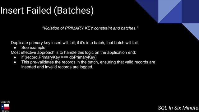 Violation of PRIMARY KEY Constraint and Batches смотреть онлайн