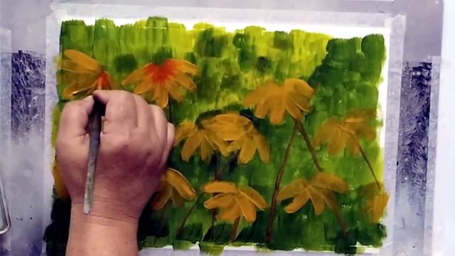 Цветы Рудбекии, живопись, 1 урок смотреть онлайн