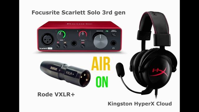 Тест Focusrite Scarlett Solo 3rd gen с гарнитурным микрофоном HyperX Cloud через адаптер Rode VXLR+ смотреть онлайн