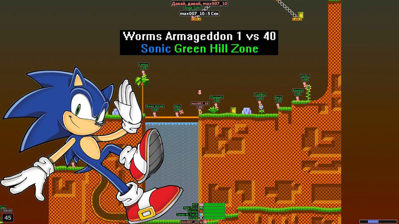 Worms Armageddon 1 vs 40 Sonic Green Hill Zone смотреть онлайн