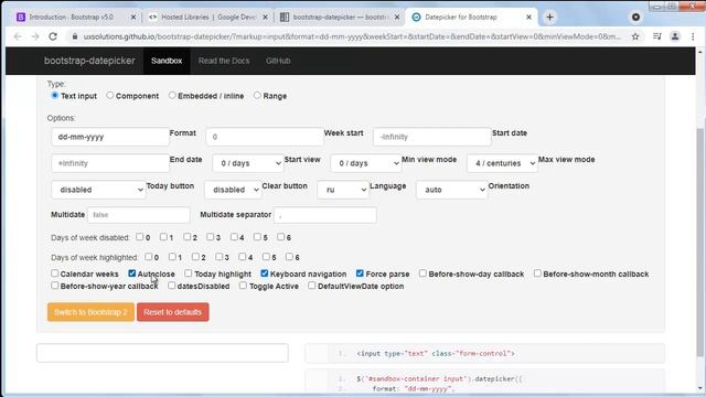 Календарь bootstrap datepicker плагин для Bootstrap 5 смотреть онлайн