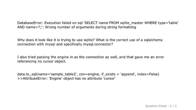 MySQL : Writing to MySQL database with pandas using SQLAlchemy, to_sql смотреть онлайн