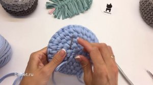 Круглая корзинка из трикотажной пряжи + ушки. Мастер-класс