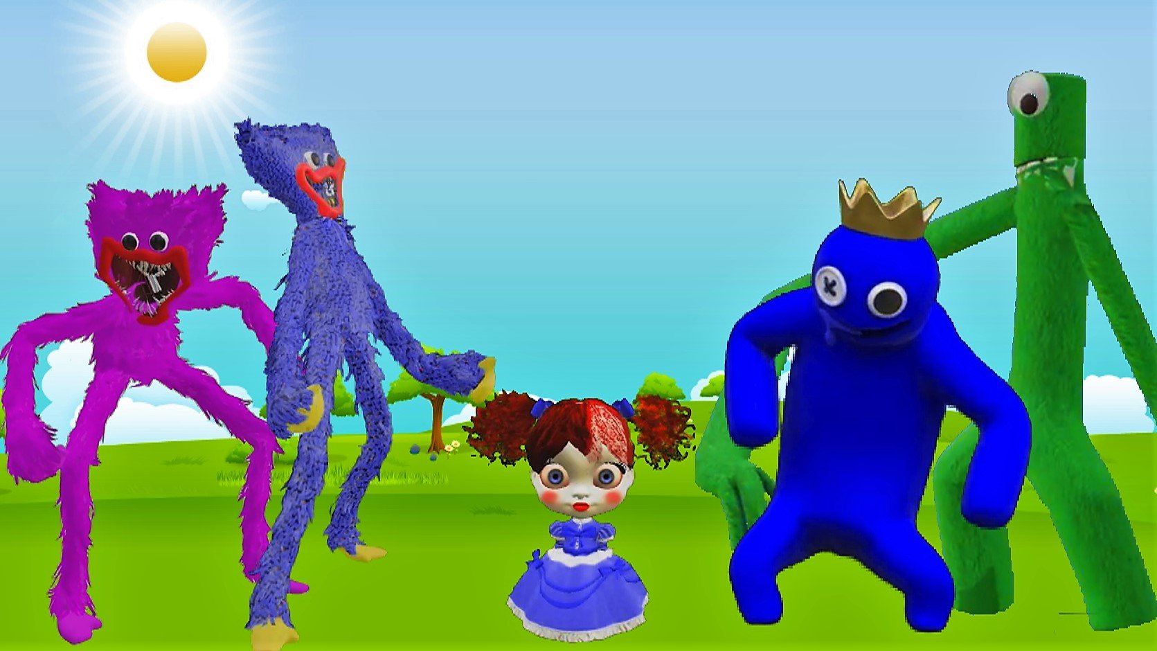 Roblox Huggy Wuggy and Kissy Missy Vs Rainbow Friends Blue and Green Animation смотреть онлайн